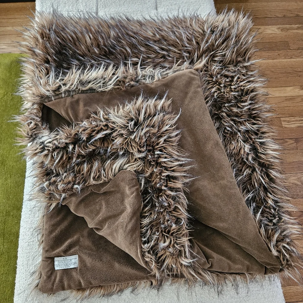 Restoration Hardware Luxurious Faux Fur Throw in Brown and Cream